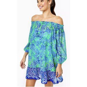Lilly Pulitzer Maribeth Coverup Large Cabana Green Keepin It Reel EUC